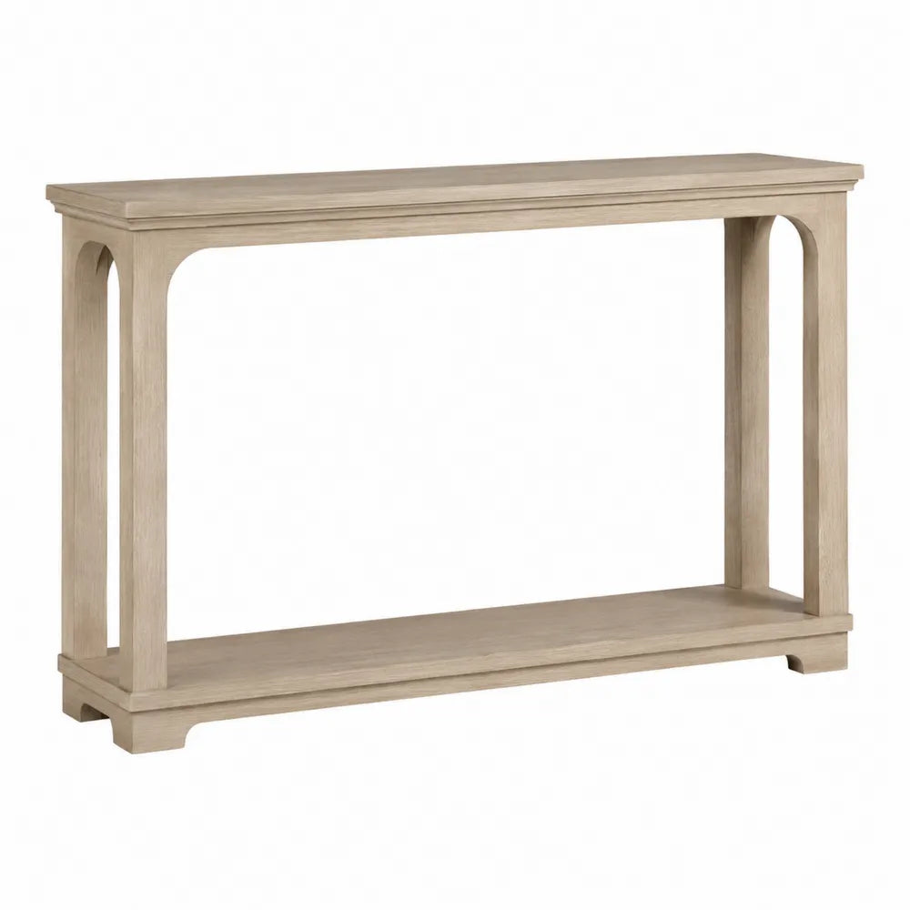 Tavolo consolle in legno effetto rovere con struttura aperta e fianchi ad arco 120 cm x 35 cm x 80 cm