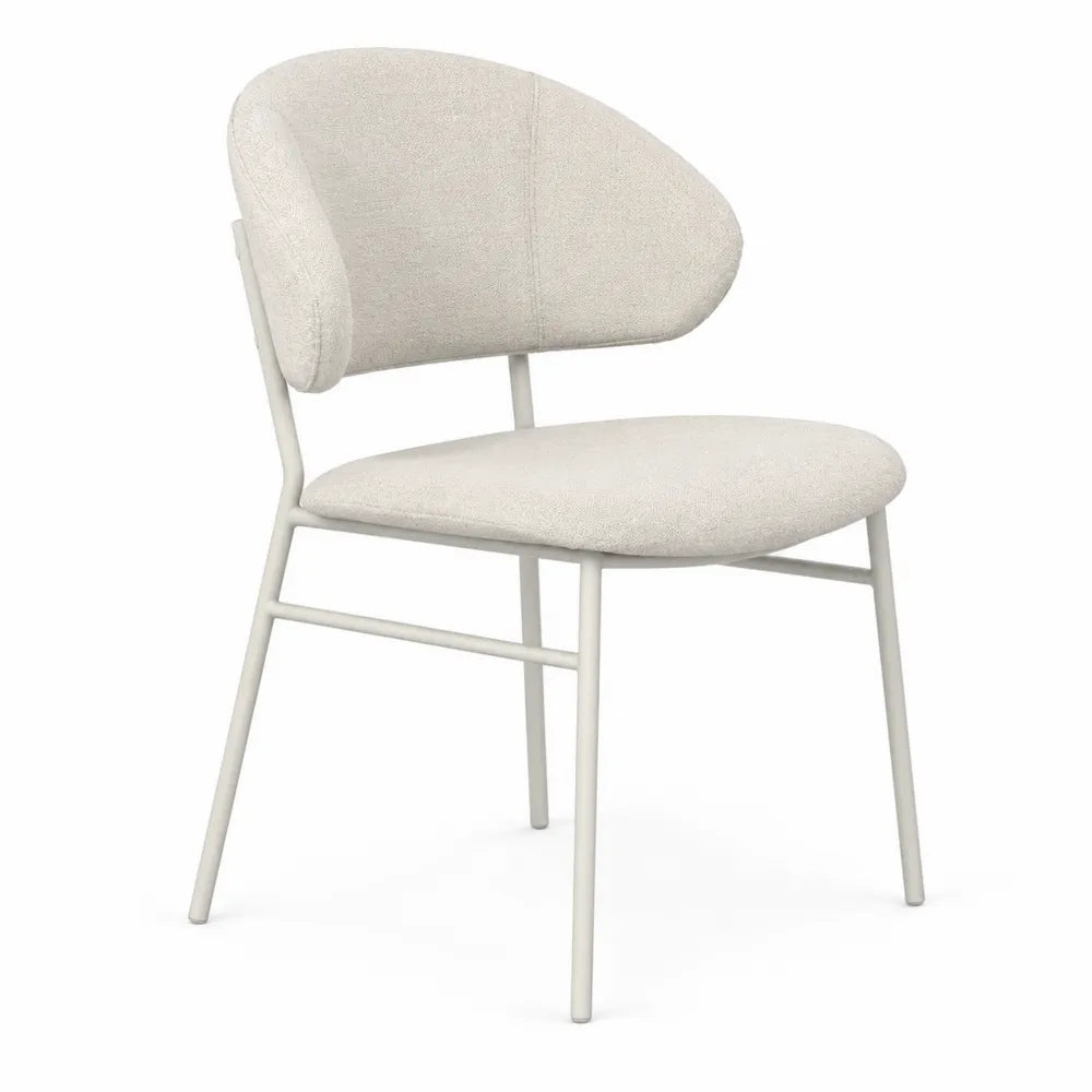 Sedia da pranzo imbottita in tessuto bouclé beige con struttura in acciaio bianco avorio 52 x 55 x 78 cm