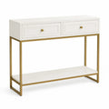 Tavolo consolle rettangolare in MDF bianco e acciaio dorato con 2 cassetti e ripiano inferiore 120 cm x 35 cm x 80 cm