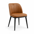 Sedia da pranzo imbottita in pelle PU marrone cognac con schienale scanalato e gambe in acciaio nero 50 x 55 x 85 cm