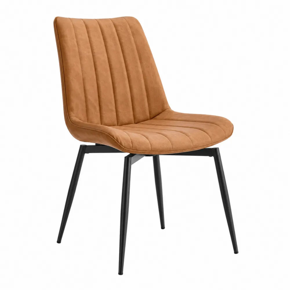 Sedia da pranzo imbottita in tessuto effetto velluto marrone cognac con gambe in acciaio nero 48 x 56 x 84 cm