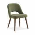 Sedia da pranzo imbottita in tessuto bouclé verde salvia con gambe in legno massello marrone 48 x 55 x 82 cm