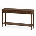 Tavolo consolle rettangolare in MDF e pannello truciolare effetto noce scuro con 3 cassetti e ripiano inferiore 140 cm x 35 cm x 80 cm