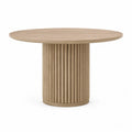 Tavolo da pranzo rotondo in MDF effetto legno naturale chiaro con base cilindrica scanalata diametro 120 cm altezza 75 cm