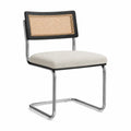 Sedia da pranzo cantilever in acciaio cromato con seduta imbottita beige schienale in rattan naturale intrecciato e telaio nero 50 x 55 x 82 cm