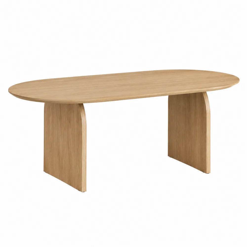 Tavolo da pranzo ovale in MDF effetto rovere naturale chiaro con due basi laterali a pannello 160 x 90 x 75 cm
