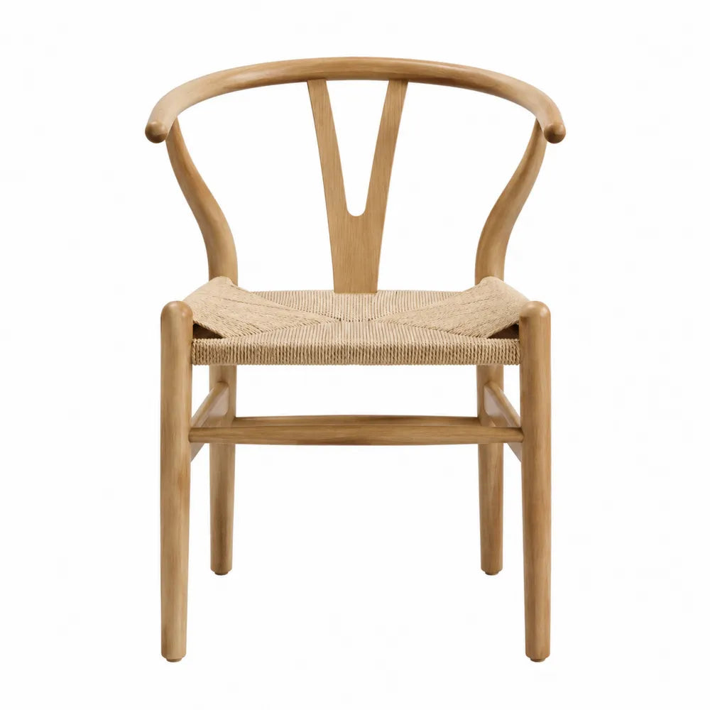 Sedia da pranzo in legno massello con seduta in corda intrecciata e schienale a Y 56 x 52 x 78 cm colore legno naturale