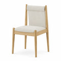 Sedia da pranzo in legno massello naturale con seduta e schienale imbottiti in tessuto beige chiaro 48 x 52 x 85 cm